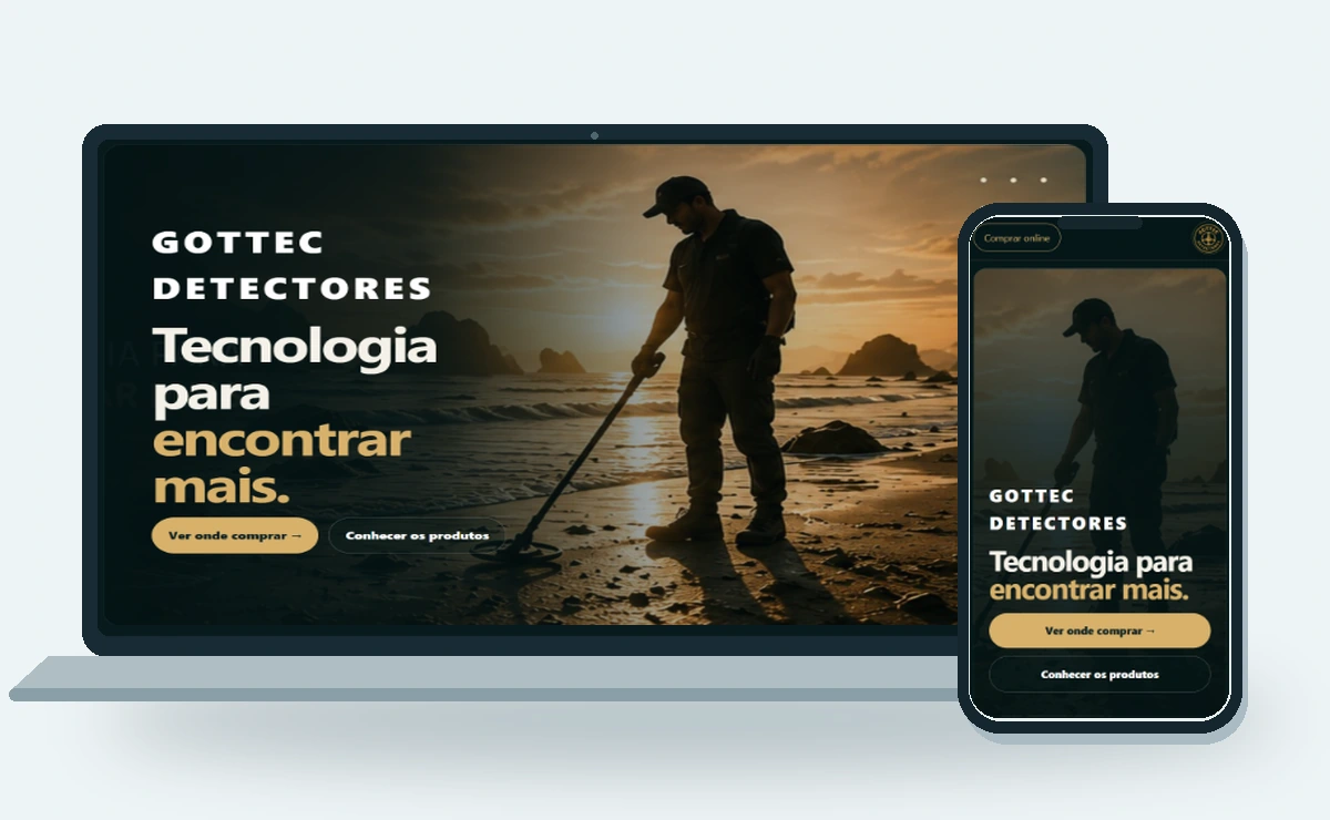 Site real Gottec Detectores em versões para computador e celular