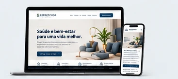 Mockup ilustrativo de site de serviços profissionais em notebook e celular